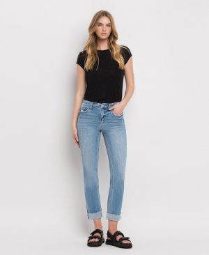Janet – Mid Rise Cuffed Crop Slim Straight Jeans