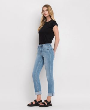 Janet – Mid Rise Cuffed Crop Slim Straight Jeans