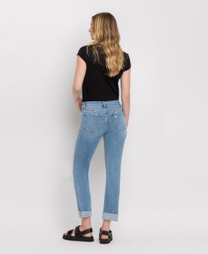 Janet – Mid Rise Cuffed Crop Slim Straight Jeans
