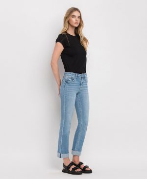 Janet – Mid Rise Cuffed Crop Slim Straight Jeans