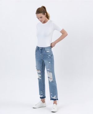 Loveland – Destroyed High Rise Crop Straight Jeans