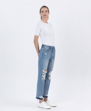 Loveland – Destroyed High Rise Crop Straight Jeans