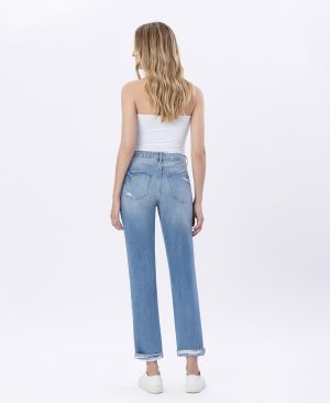 Elastic Blue – Super High Rise Distressed Cuffed Mom Jeans