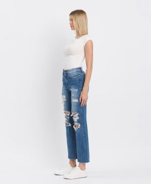 Congratulations – Distressed High Rise Ankle Straight Jeans