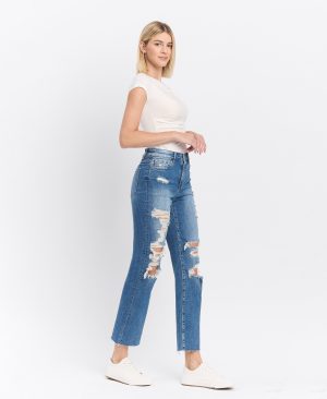 Congratulations – Distressed High Rise Ankle Straight Jeans