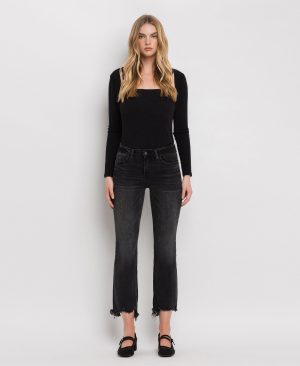 Trial Thing – Mid Rise Distressed Hem Crop Flare Jeans