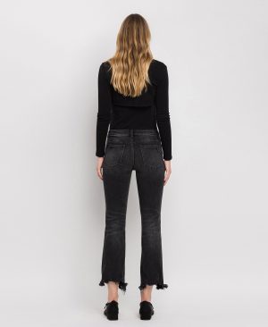 Trial Thing – Mid Rise Distressed Hem Crop Flare Jeans