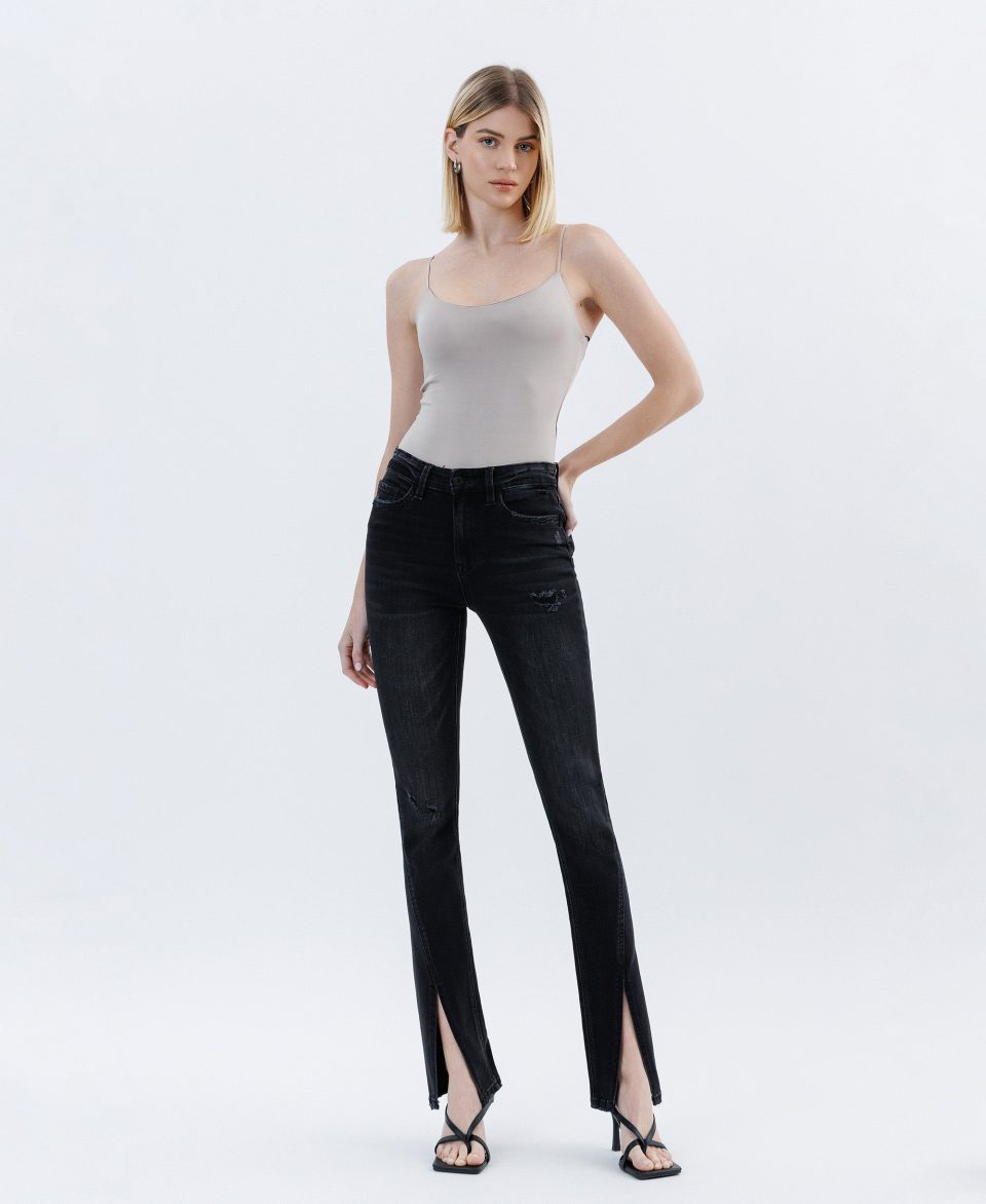 Crocus - High Rise Slit Hem Slim Bootcut Jeans