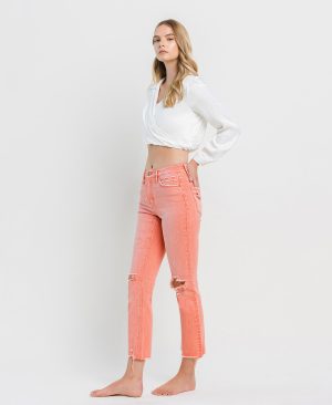 Lantana – High Rise Distressed Hem Crop Slim Straight Jeans