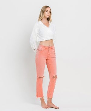 Lantana – High Rise Distressed Hem Crop Slim Straight Jeans