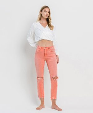 Lantana – High Rise Distressed Hem Crop Slim Straight Jeans