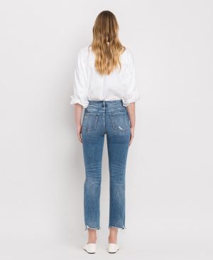 Holly – High Rise Distressed Hem Slim Straight Jeans