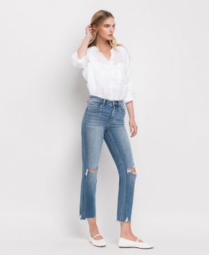 Holly – High Rise Distressed Hem Slim Straight Jeans