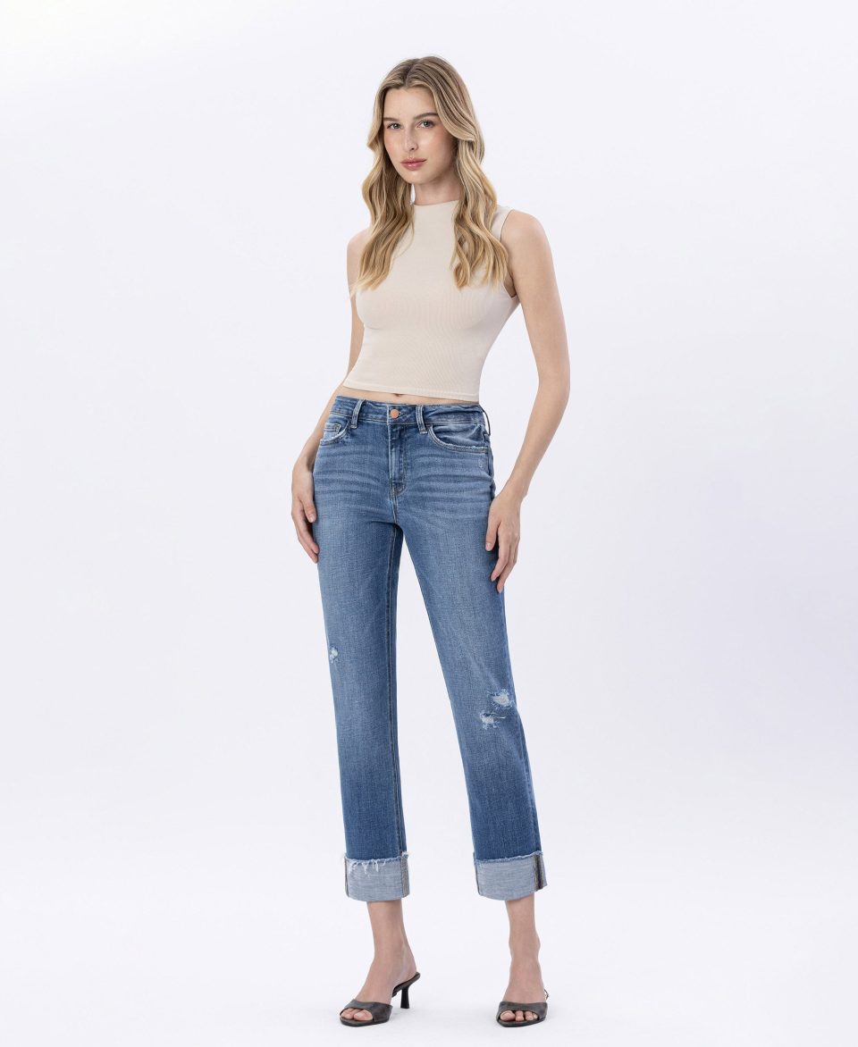 Sensible - High Rise Cuffed Straight Jeans