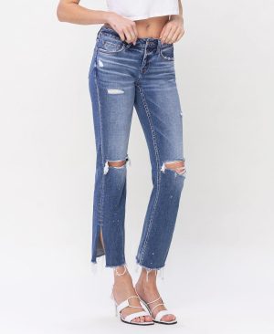 Novelty – Low Rise Distressed Split Hem Straight Jeans