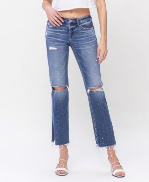 Novelty – Low Rise Distressed Split Hem Straight Jeans