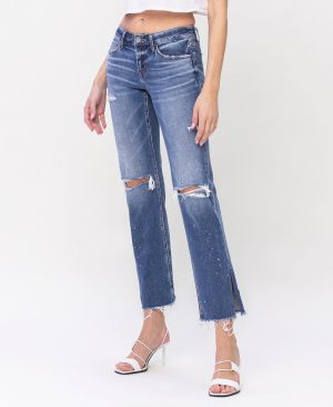 Novelty – Low Rise Distressed Split Hem Straight Jeans