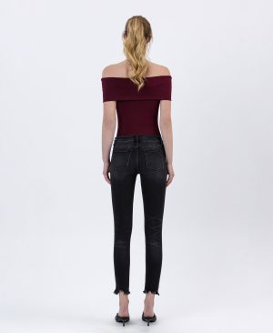 Noteworthy – Mid Rise Crop Distressed Hem Skinny Jeans