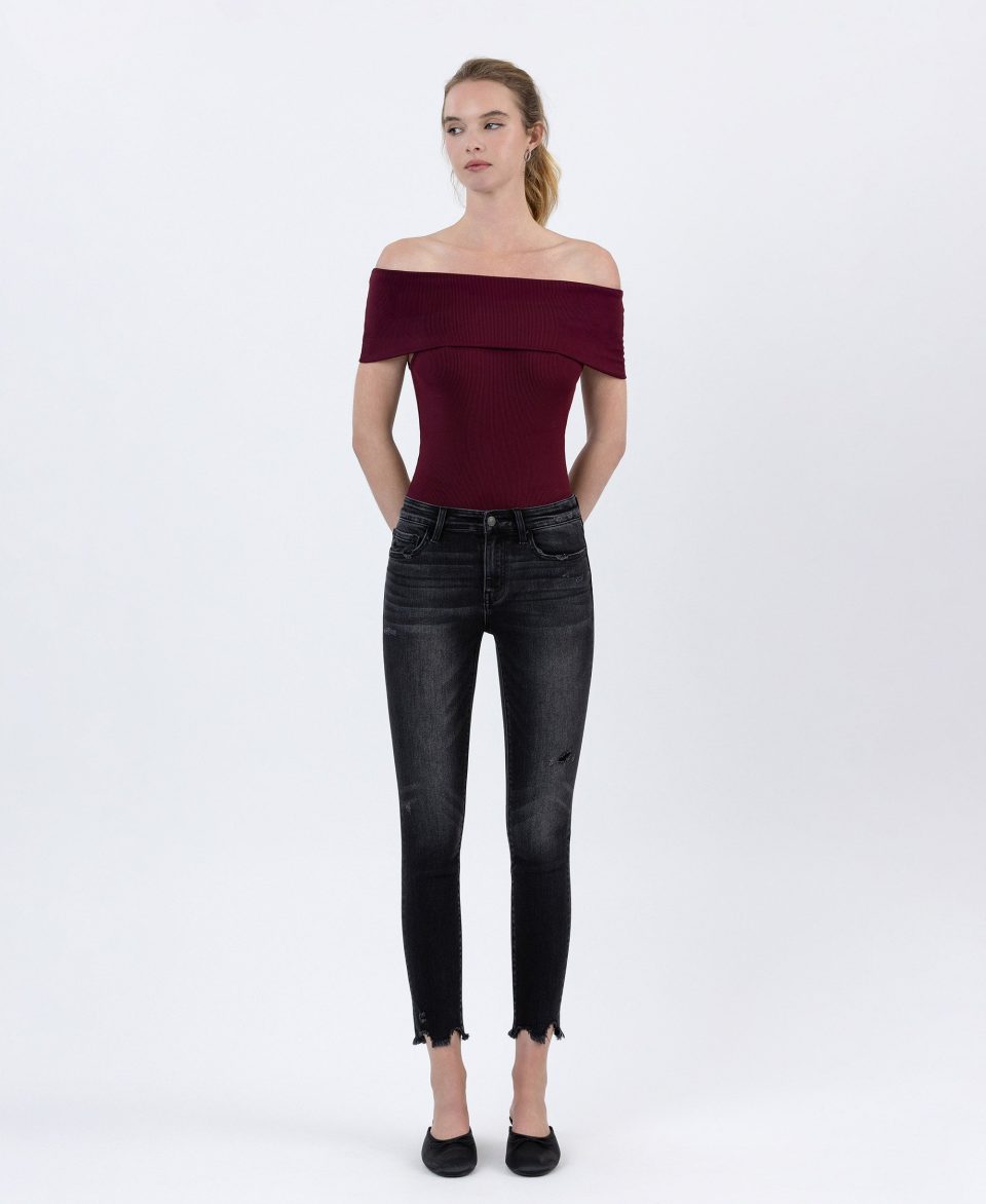 Noteworthy - Mid Rise Crop Distressed Hem Skinny Jeans