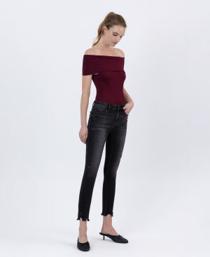 Noteworthy – Mid Rise Crop Distressed Hem Skinny Jeans