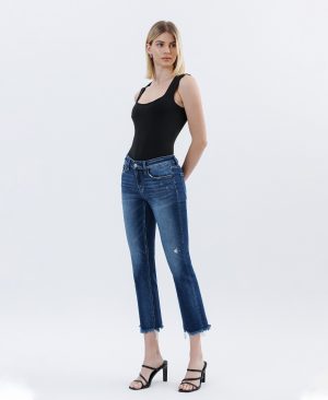 Stunned – Low Rise Raw Hem Crop Slim Straight Jeans