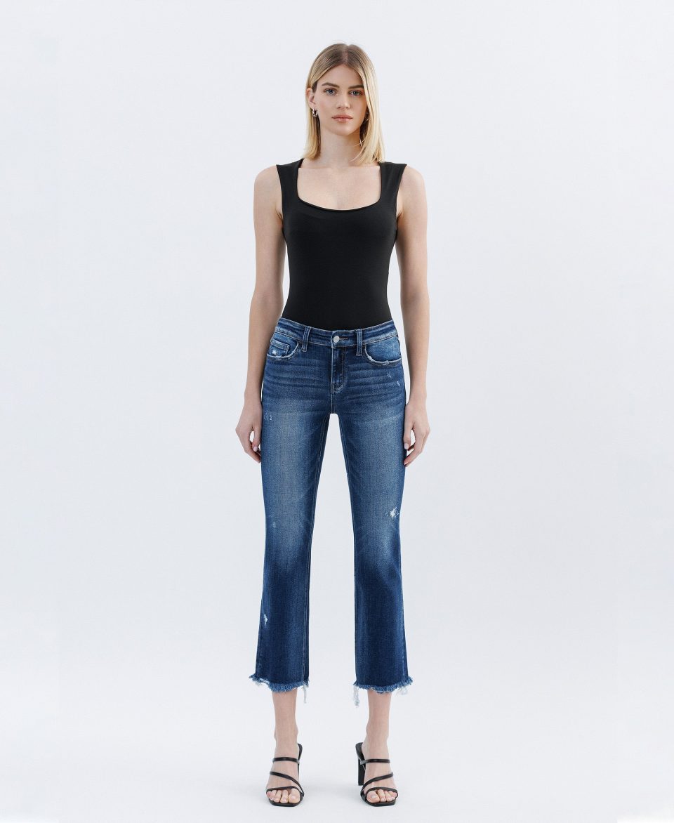 Stunned - Low Rise Raw Hem Crop Slim Straight Jeans