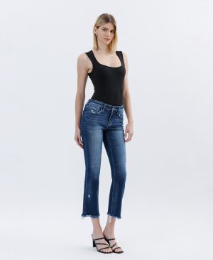 Stunned – Low Rise Raw Hem Crop Slim Straight Jeans