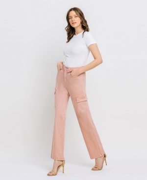 Misty Rose – 90’s Super High Rise Cargo Slim Wide Jeans
