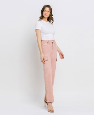 Misty Rose – 90’s Super High Rise Cargo Slim Wide Jeans