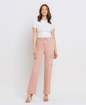 Misty Rose – 90’s Super High Rise Cargo Slim Wide Jeans