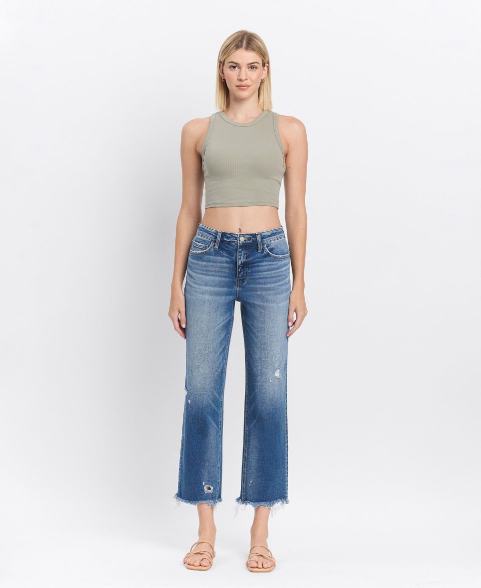 Admire - High Rise Frayed Hem Crop Straight Jeans