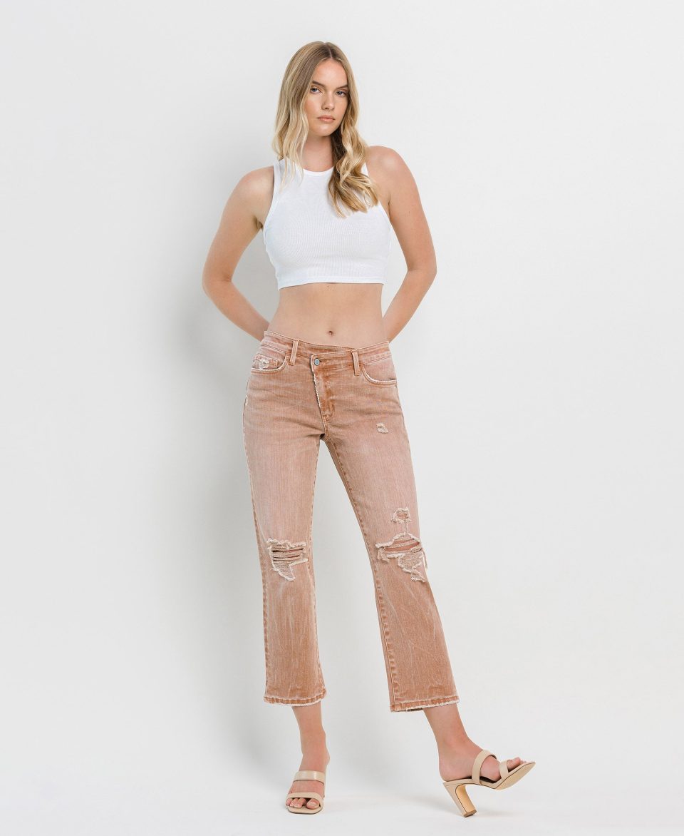Café Au Lait - High Rise Crossover Crop Straight Jeans