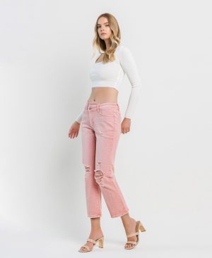 Bridal Rose – High Rise Crossover Crop Straight Jeans