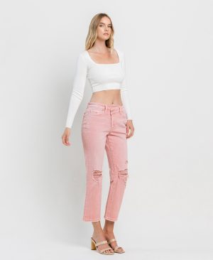 Bridal Rose – High Rise Crossover Crop Straight Jeans