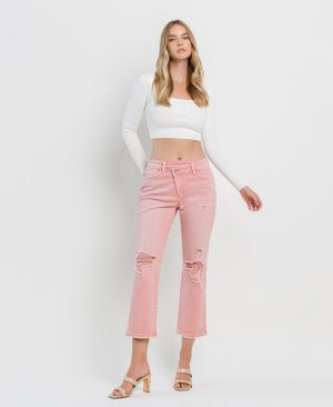 Bridal Rose – High Rise Crossover Crop Straight Jeans
