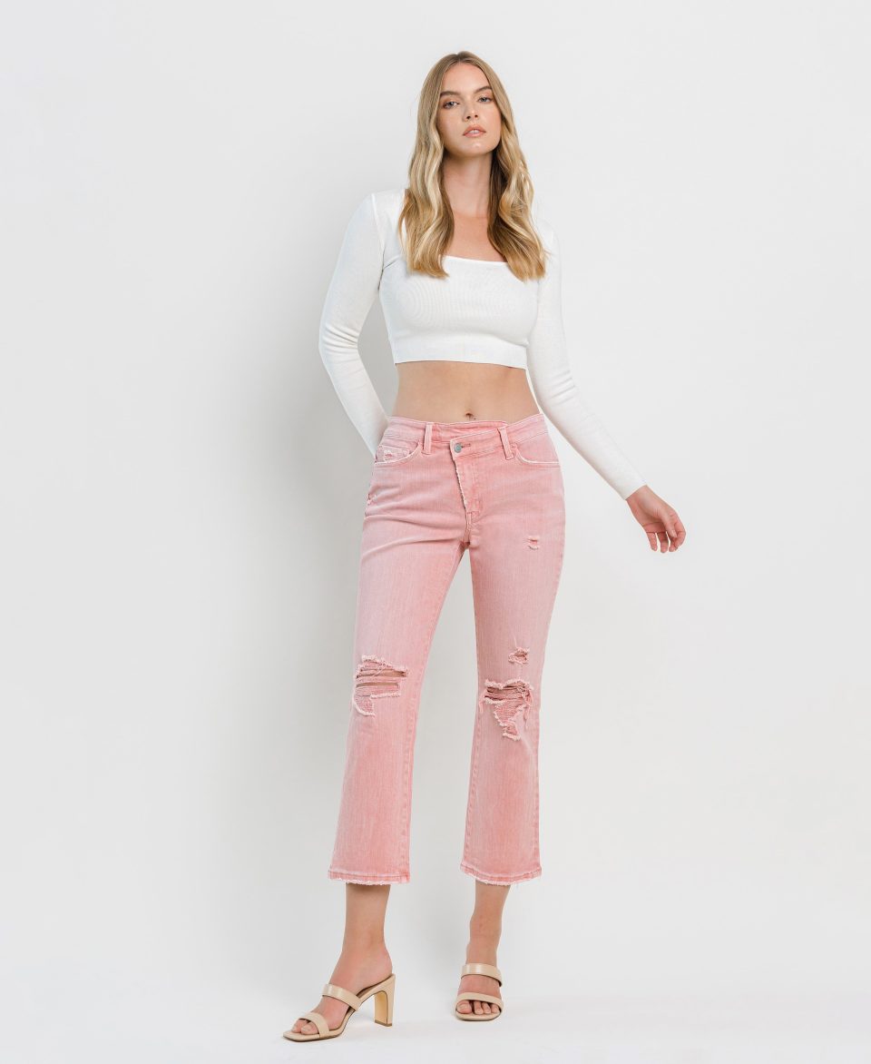 Bridal Rose - High Rise Crossover Crop Straight Jeans