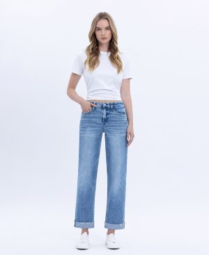 Delectable – High Rise Single Cuffed Crop Straight Jeans