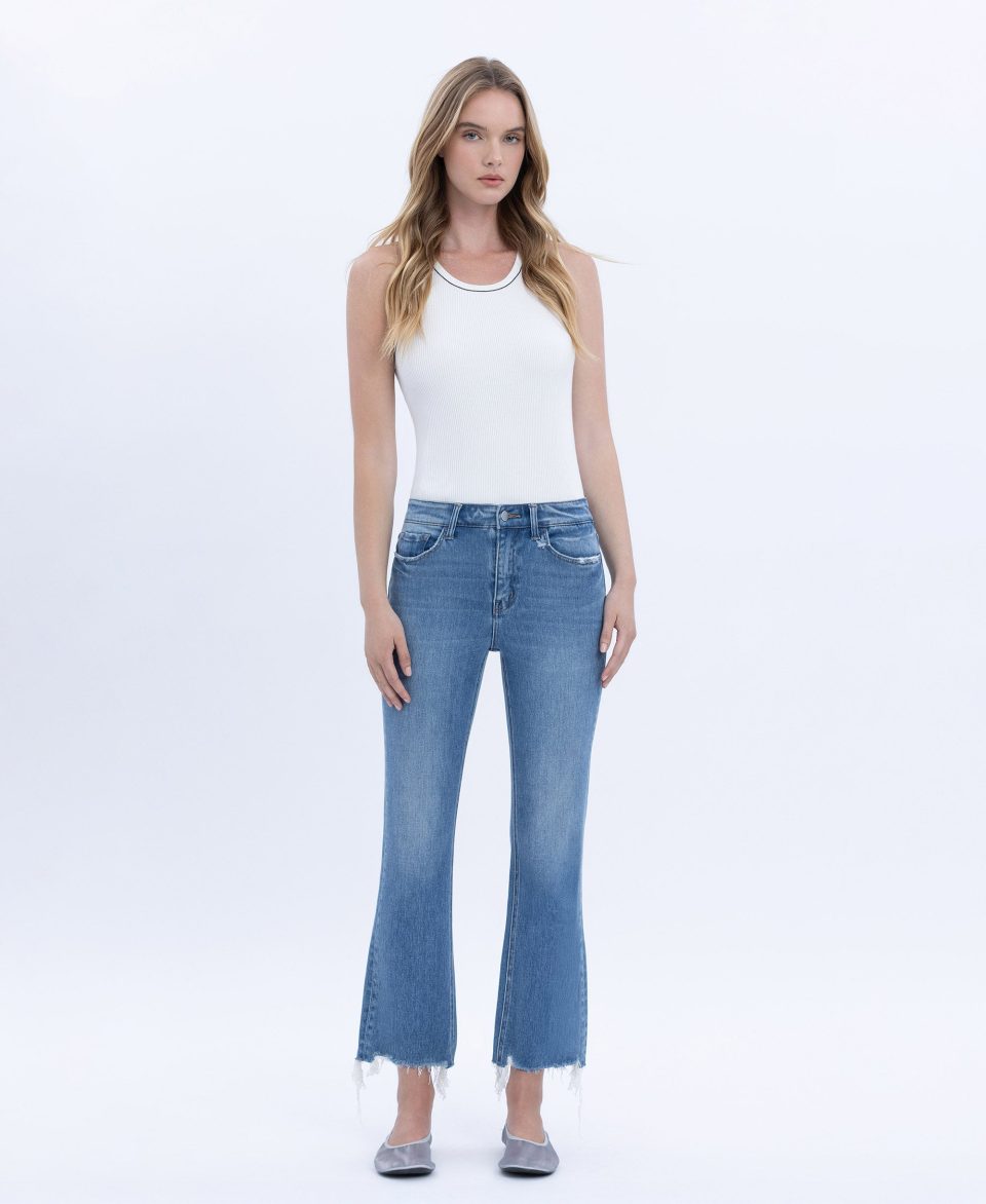 Panoramic - High Rise Distressed Hem Kick Flare Jeans