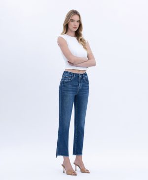 Encouragingly – High Rise Raw Step Hem Slim Straight Jeans