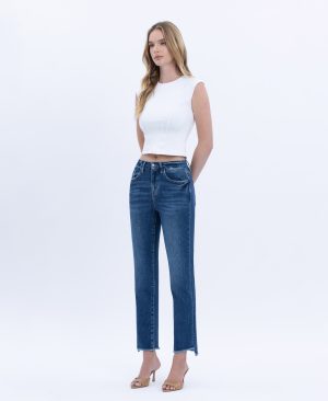 Encouragingly – High Rise Raw Step Hem Slim Straight Jeans