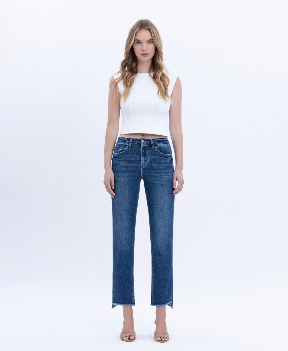 Encouragingly - High Rise Raw Step Hem Slim Straight Jeans