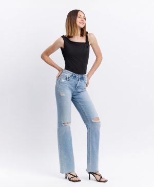 Dexterity – High Rise Distressed Slim Wide Leg Jeans