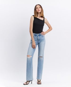 Dexterity – High Rise Distressed Slim Wide Leg Jeans