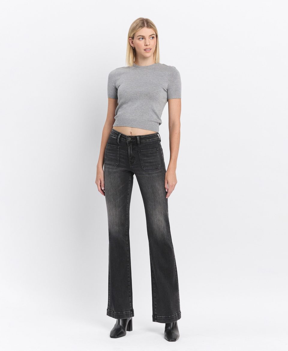 Regenerate - High Rise Patch Pocket Flare Jeans