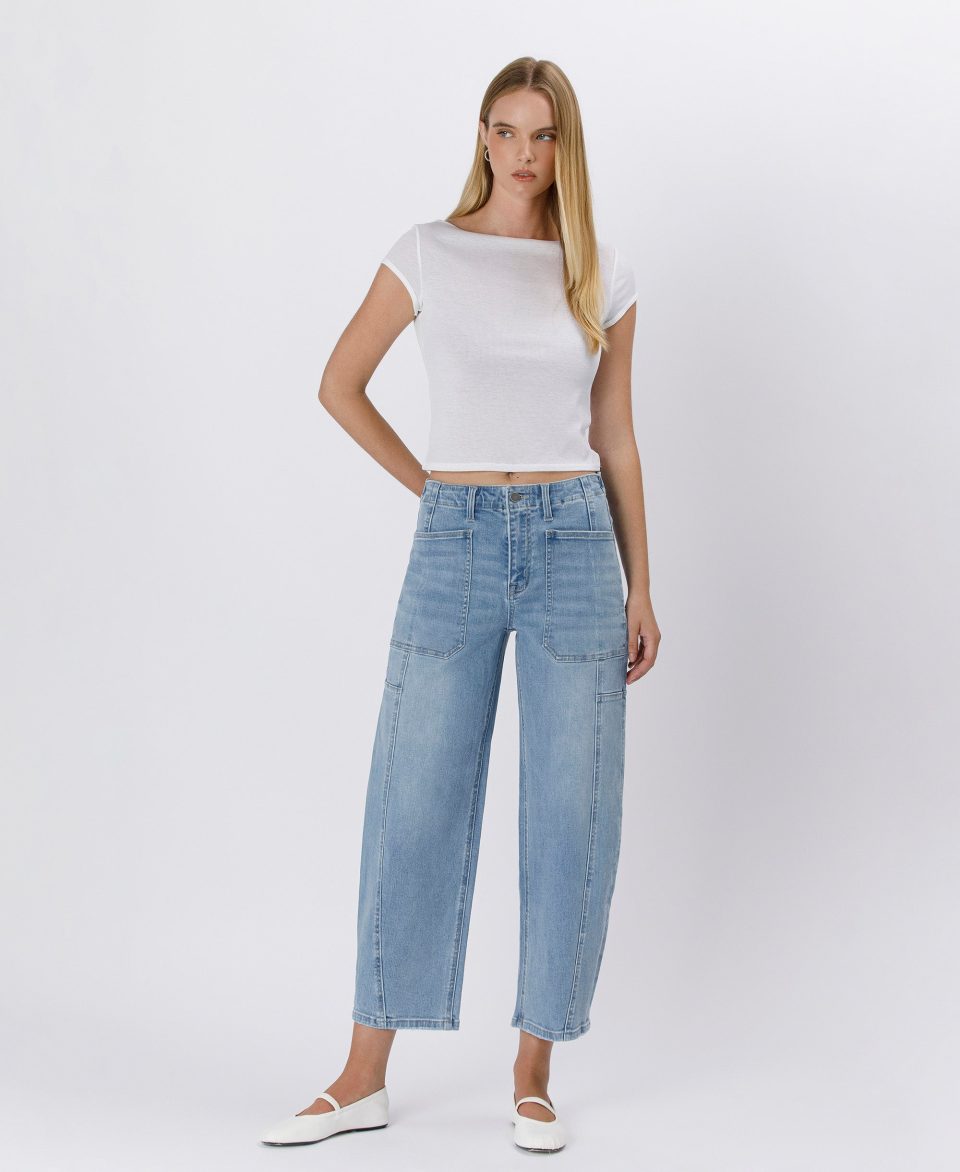 Accomplishments - Super High Rise Elastic Band Barrel Jeans