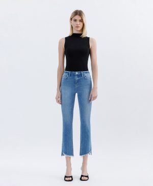 Instinctive – High Rise Raw Slant Hem Slim Straight Jeans
