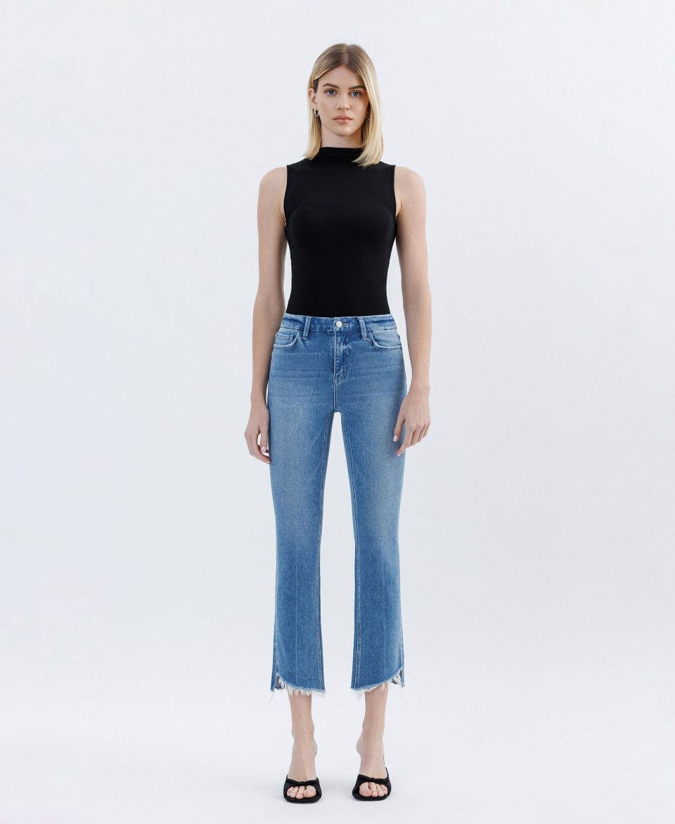 Instinctive - High Rise Raw Slant Hem Slim Straight Jeans