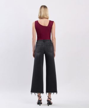 Stylized – High Rise Frayed Hem Ankle Wide Leg Jeans