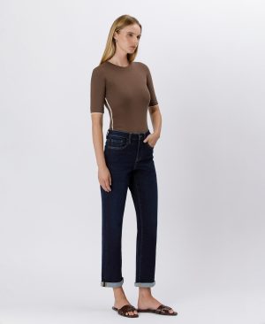 Time Away – High Rise Cuffed Crop Straight Jeans