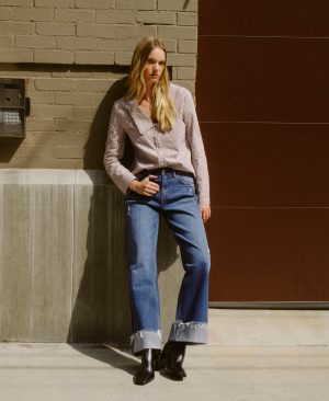 Blue Stream – High Rise Cuffed Baggy Wide Leg Jeans